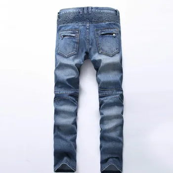 Top Brand Fashion Mens Slim Fit Denim Jeans Boys Slim Biker Pants Skinny Straight Runway Elastic Jeans Trouser Blue Size 28--42