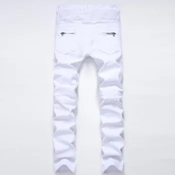 Top Brand Fashion Mens Slim Fit Denim Jeans Boys Slim Biker Pants Skinny Straight Runway Elastic Jeans Trouser Blue Size 28--42