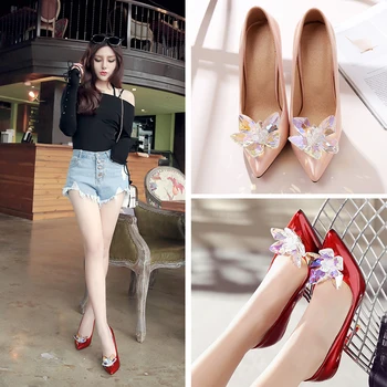 Spring/Autumn Women Pumps Women's Shoes Super High Heel Thin Heels Pointed Toe Casual Slip-On Fashion Crystal Shallow Solid