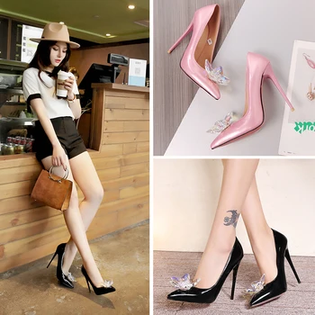 Spring/Autumn Women Pumps Women's Shoes Super High Heel Thin Heels Pointed Toe Casual Slip-On Fashion Crystal Shallow Solid