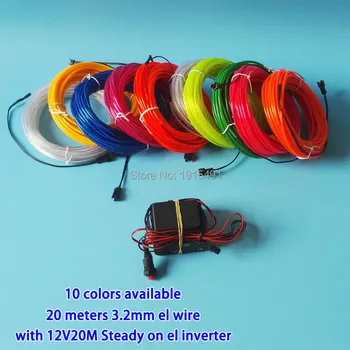 New design 3.2mm 20Meters 10 Colors Choice Energy saving EL wire Flexible Holiday Lighting Car Decorative With 12V Drives