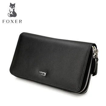 Foxer Brand Genuine Leather Men Wallets New Man Wallet Double Zipper Men Purse Fashion Male Long Wallet Man's Clutch Bag