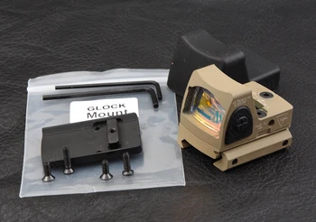 Tactical mini rmr style 1x red dot sight scope picatinny rail mount and glock base Key switch 6 MOA TAN M6327