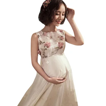Pregnant Photography Props Photo Shoot Baby Shower Gift Voile Maternity Floral Long Dress