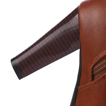 Fashion brand boots Metal belt buckle women fashion boots size 33-45 T2448 Side zipper Round head high heel knee high boots