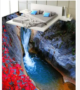 Home Decoration 3d customized wallpaper Mountain Red Leaf Toilet Bedroom 3D Floor floor tiles