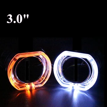2pcs 3.0 inch for bmw led day running angel eyes Projector lens shrouds white color H1 H4 H7 hid xenon kit headlight