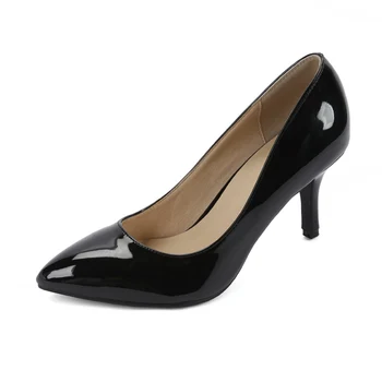 Ekoak New 2017 women Patent leather high heels Sexy pointed toe OL Genuine Leather women pumps Fashion Sheepskin shoes woman
