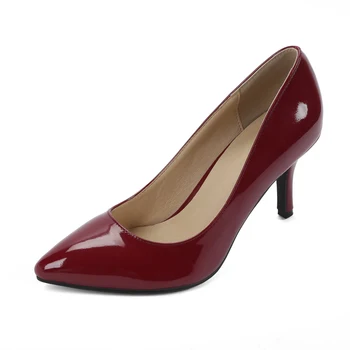 Ekoak New 2017 women Patent leather high heels Sexy pointed toe OL Genuine Leather women pumps Fashion Sheepskin shoes woman
