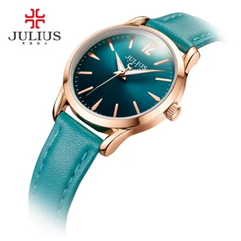 JULIUS Mens Wristwatch Simple Quartz Watch Korea Designer Leather Blue Green Luminous Wachs Clock for Lovers Montre Homme JA-983