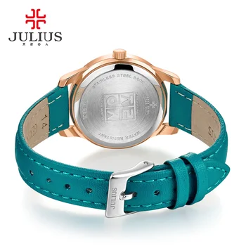 JULIUS Mens Wristwatch Simple Quartz Watch Korea Designer Leather Blue Green Luminous Wachs Clock for Lovers Montre Homme JA-983