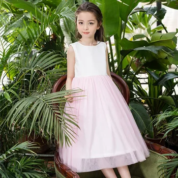 YNB Newest Fashion Bridesmaid Flower Girl Dresses Children Girl Sleeveless Mid-Calf Dresses Kids Princess Party Formal Dress