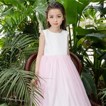 YNB Newest Fashion Bridesmaid Flower Girl Dresses Children Girl Sleeveless Mid-Calf Dresses Kids Princess Party Formal Dress