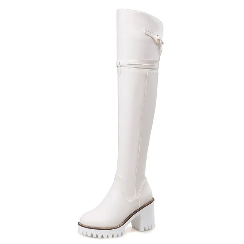 Sweet joker repair face female boots Square heel Side zipper Belt buckle decorated knee-high boots size 34-43 T2495