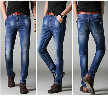 Men jeans Denim New Fashion Men Casual Jeans Slim Straight High Elasticity Feet Jeans Loose Waist Long Trendy Trousers Plus Size
