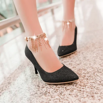 New Elegant 3 Colors Women Pumps Sweet Pointed Toe Thin Heels Pumps Black White Beige Shoes Woman Size 4-13