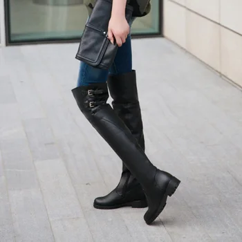 Hot autumn and winter fashion wild female knee boots round head Belt buckle shoes in large sizes 34 - 43  XY194