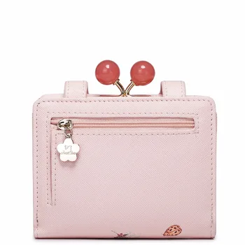 Just Star Brand Design Animal Printing Cherry Beads Frame PU Women Leather Girls Ladies Small Short Wallets Cards Holder Purse