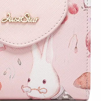 Just Star Brand Design Animal Printing Cherry Beads Frame PU Women Leather Girls Ladies Small Short Wallets Cards Holder Purse