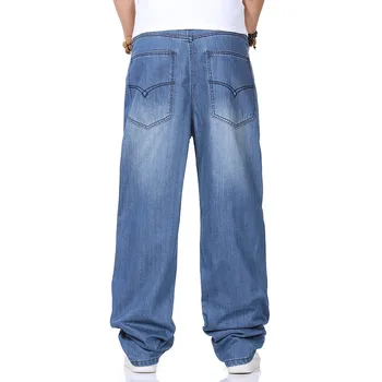Men Baggy Jeans Vintage Garment Washed Denim Pants Male Hiphop Skateboarder Jeans Letters Printed Wide Leg Blue Black Jeans