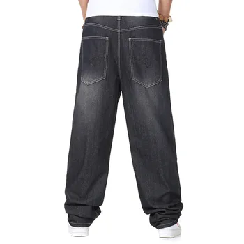 Men Baggy Jeans Vintage Garment Washed Denim Pants Male Hiphop Skateboarder Jeans Letters Printed Wide Leg Blue Black Jeans
