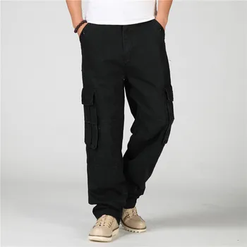 2017 New Big Size 30-46 Mens Black Denim Pants Jeans Men Hip Hop Loose Baggy Jeans With Side Pockets Plus Size Jeans