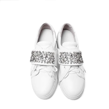 OUQINVSHEN Crystal White Women Flats Casual Fashion Summer Women Flat Shoes Round Toe Ladies White Flats Women Brand Shoes Flats