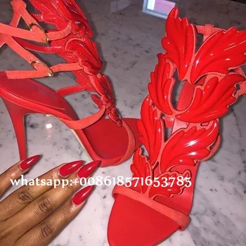 Sexy red leaves gladiator sandals women new fashion wings stiletto heels party wedding shoes high heel pumps shoes