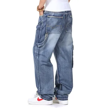 KCAE New Fashion Men's Baggy Hip Hop Jeans 2017 Plus Size 30-46 Multi Pockets Skateboard Jeans For Men Denim Jeans
