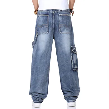 KCAE New Fashion Men's Baggy Hip Hop Jeans 2017 Plus Size 30-46 Multi Pockets Skateboard Jeans For Men Denim Jeans