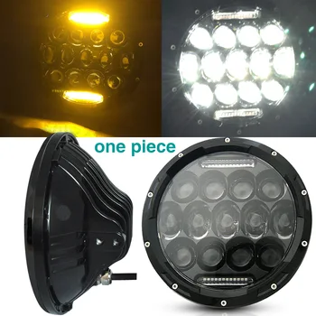 7inch Round 75W LED Headlight Yellow DRL Hi/Lo Beam for JEEP Wrangler JK DXY88