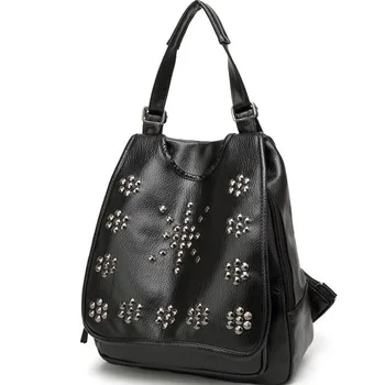 2017 New Casual Women Backpack Girls PU Leather School Backpacks for Teenage Women Small Travel Bag Black Back