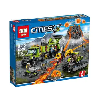 Lepin 02005 889Pcs New City Series The Volcano Exploration Base Set Children Educational Building Blocks Brick Toys Model 60124