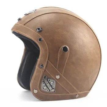 Adult Leather Harley Helmets 3/4 Motorcycle Helmet Chopper Bike helmet open face vintage motorcycle helmet motocros