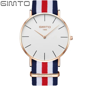 GIMTO Nylon Strap Sport Watches Men Wrist Watch Women Lady Student Rose Gold Quartz-watch Casual Male Clock Reloj Montre Gift