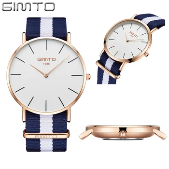 GIMTO Nylon Strap Sport Watches Men Wrist Watch Women Lady Student Rose Gold Quartz-watch Casual Male Clock Reloj Montre Gift