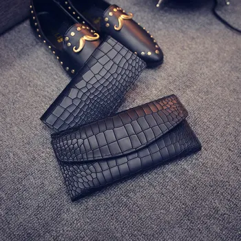 Excellent quality Vintage Women Purse Crocodile pattern leather long design women wallet female card wallet Bolsa