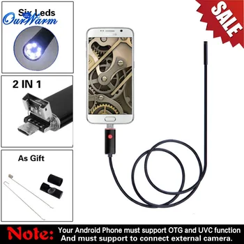 30pcs Black/Gold 2 in 1 5.5mm Lens 6 LED Android USB Endoscope Camera Borescope Inspection Camera with 2m Length Cable