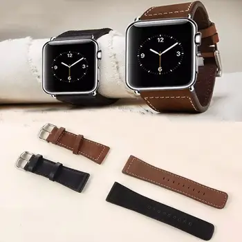 Black Brown Cowhide Genuine Leather Strap Watch Band for Apple Watch Series 2 & Apple Watch Sport Edition 1st Wristband 42/38mm