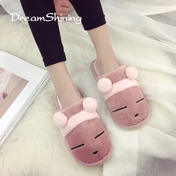 DreamShining Winter And Autumn Women Slippers Fashion Cute Stitching Patterns House Shoes Wear-Resistant Warm Non-Slip Slippers