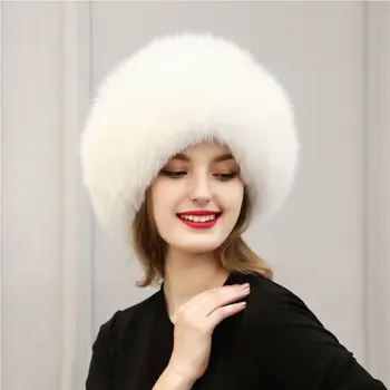 Winter Warm Women Raccoon Leather Fur Hats Warm Caps Female Headgear Fox Fur Ball