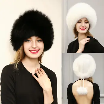Winter Warm Women Raccoon Leather Fur Hats Warm Caps Female Headgear Fox Fur Ball