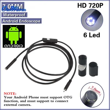 2pcs 6 LED 7mm Lens Android USB Endoscope Waterproof Inspection Borescope Tube Camera with 3.5m Cable Mirror Hook Magnet