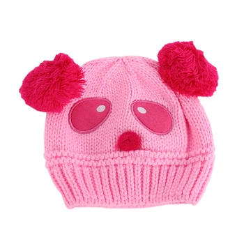 Toddlers Baby Kids Cartoon Panda Ball Knitted Crochet Beanie Cap Winter Hat Hot Selling