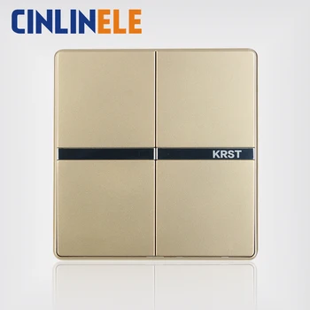 1Pcs Luxury Wall Switch, 2 Gang 2 Way, Ivory GOLD, Brief Art Weave, Light Switch, AC 110~250V 10A No border design 86mm*86mm
