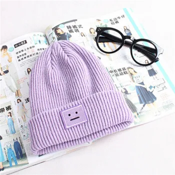 2016 New Fashion Casual Cute Hats Purple & Green Smile Wool Women Hats & Caps For Winter Chapeus
