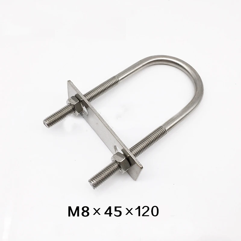 304 stainless steel U shape screw with baffle M8*45 Right angle bolt Square clamp 3pcs