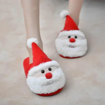Plush Unicorn Cotton Home Slippers for red Santa Claus Winter Warm Chausson Licorne Indoor Christmas Slippers Fit Size 36-41 424