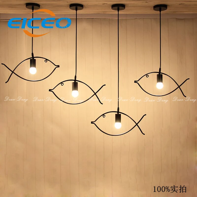 EICEO) Creative Personality LED Pendant Lights Fish Bar Minimalist Dining Room Nordic Hanging Lamp Droplight Style