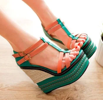 2017 Spring Summer New Women Shoes Platform Sandals High Heel Multicolor Buckles Wedge Sandal Open-toe Fashion Sweet For Ladies